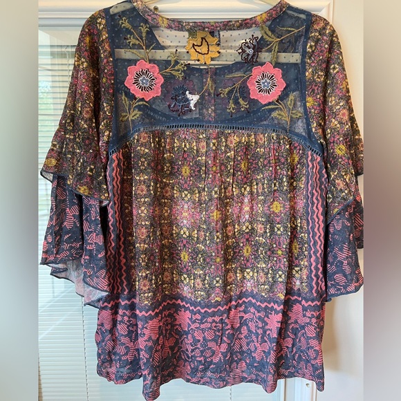 NWT Anthropologie Cuitadella top size Large; lace overlay embroidered flowers - Picture 16 of 16